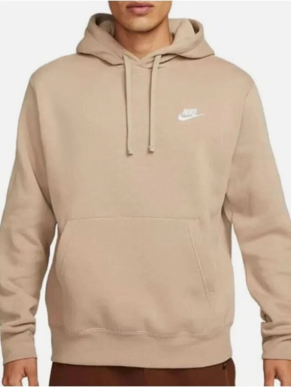 Nike Men's Club Fleece Tan Pullover Hoodie with White Logo
